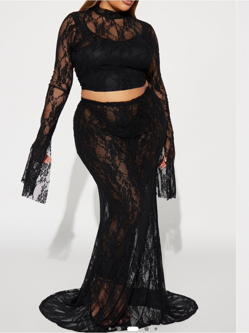 Fashion Nova Black Lace Maxi Skirt Set